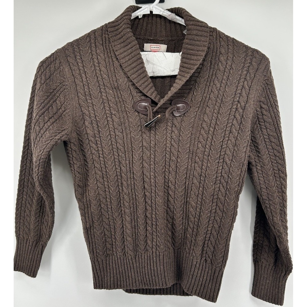 Hunter Cable Knit Wool Blend Shawl Collar Sweater Brown Men's Size Medium